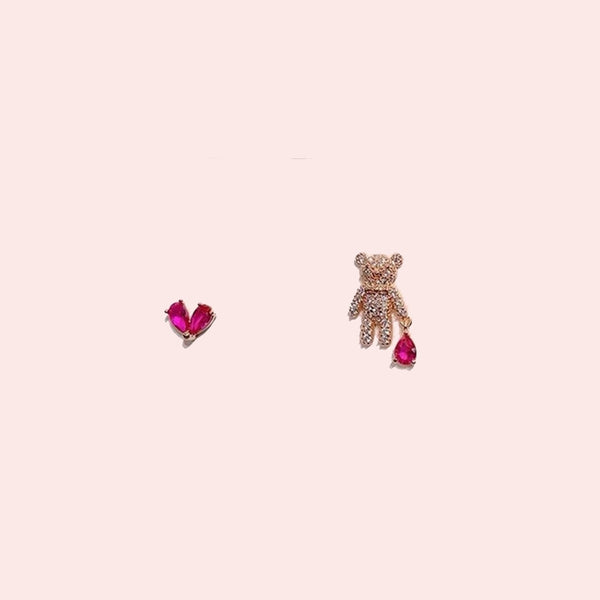 Heart and Bear Stud Earrings