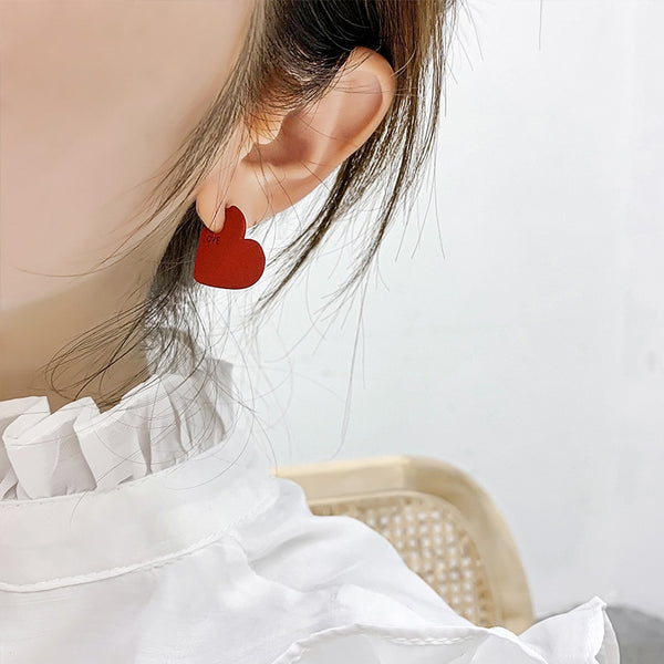 Red flat heart earrings