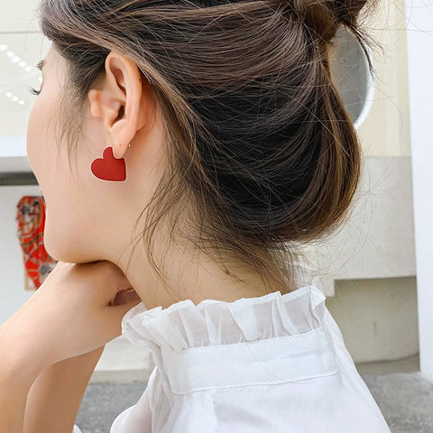 Red flat heart earrings